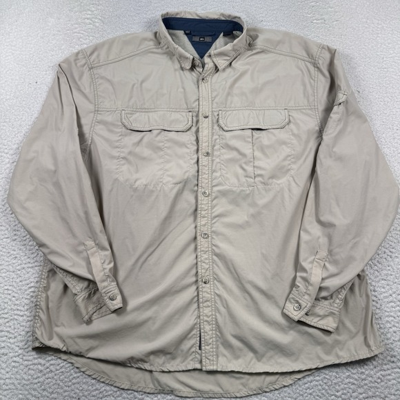 REI Shirt Men 2XL Nylon Sahara Tech Vented Roll Tab UPF 40+ Fishing Hiking Beige - Picture 1 of 8